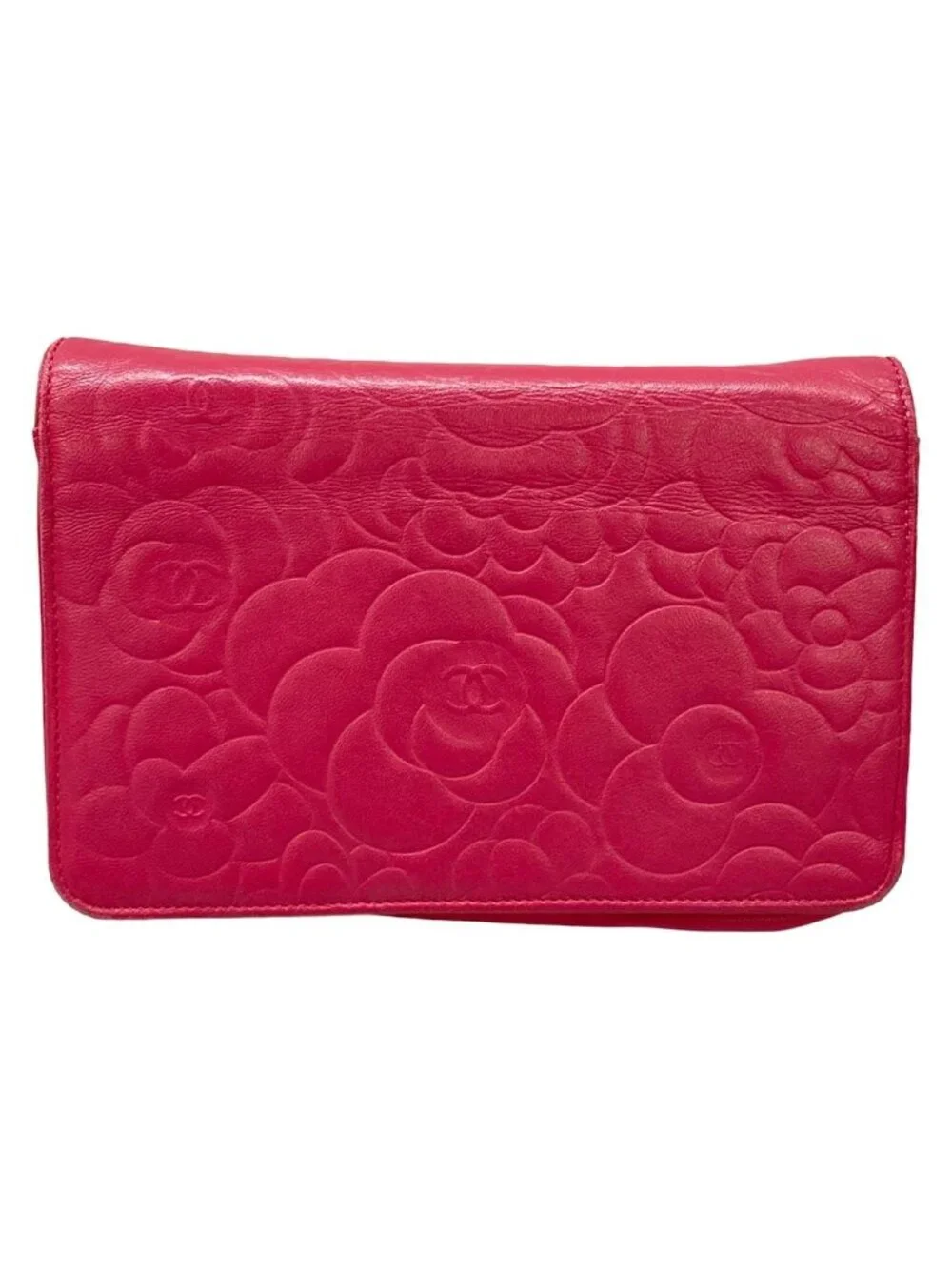 Chanel Wallet Camellia Pink Chain Matte Gold Lambskin Shoulder Bag